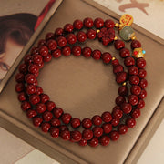 Buddha Stones Cinnabar Fu Character Flower Gourd Triple Wrap Blessing Bracelet Bracelet BS 3