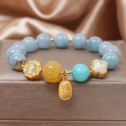 Buddha Stones Aquamarine Pumpkin Pearl Wealth Protection Bracelet Bracelet BS Aquamarine (Wrist Circumference 14-18cm)