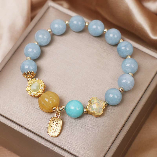 Buddha Stones Aquamarine Pumpkin Pearl Wealth Protection Bracelet Bracelet BS 4