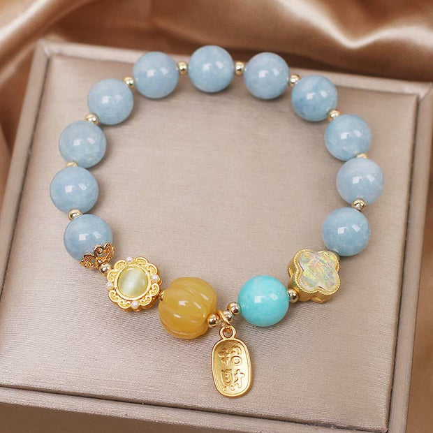 Buddha Stones Aquamarine Pumpkin Pearl Wealth Protection Bracelet Bracelet BS 3