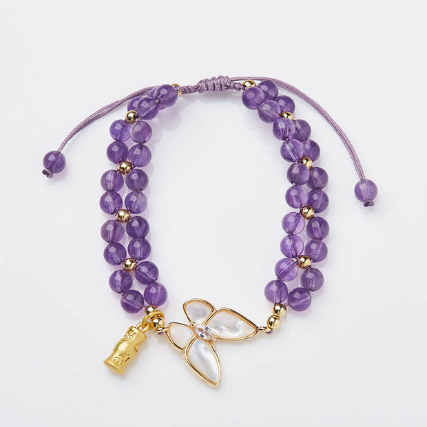 Buddha Stones Amethyst Butterfly Bamboo Balance Relieves Stress Braided String Bracelet