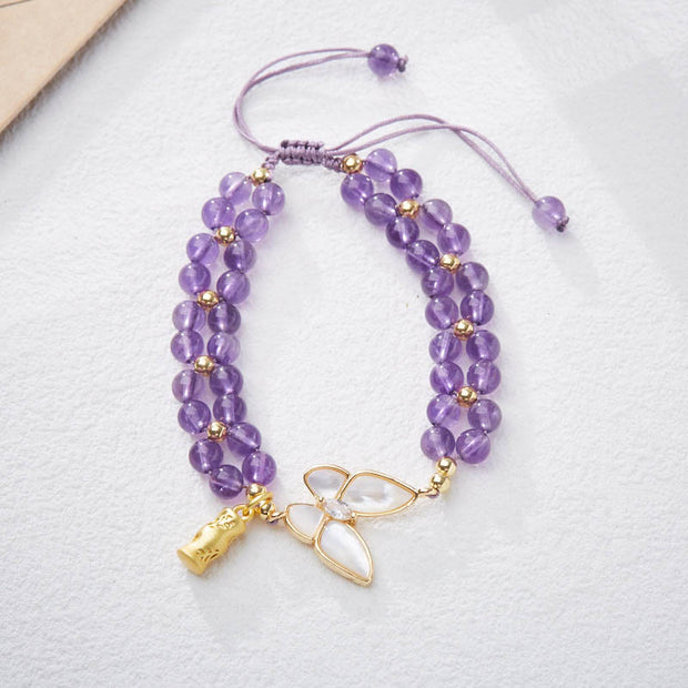 Buddha Stones Amethyst Butterfly Bamboo Balance Relieves Stress Braided String Bracelet Bracelet BS 1