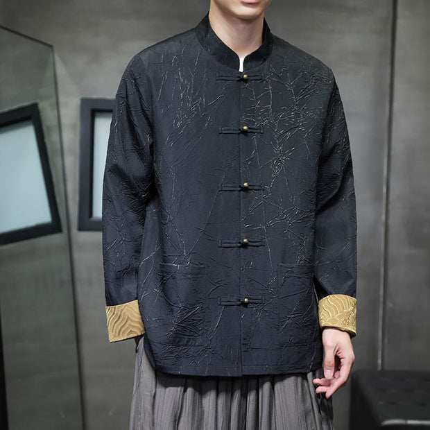 Buddha Stones Tang Suit Casual Frog-button Long Sleeve Nylon Men's Jacket Shirt Clothing (Extra 30% Off | USE CODE: FS30) - Black - US/UK/AU46，EU56 (5XL) - image 0