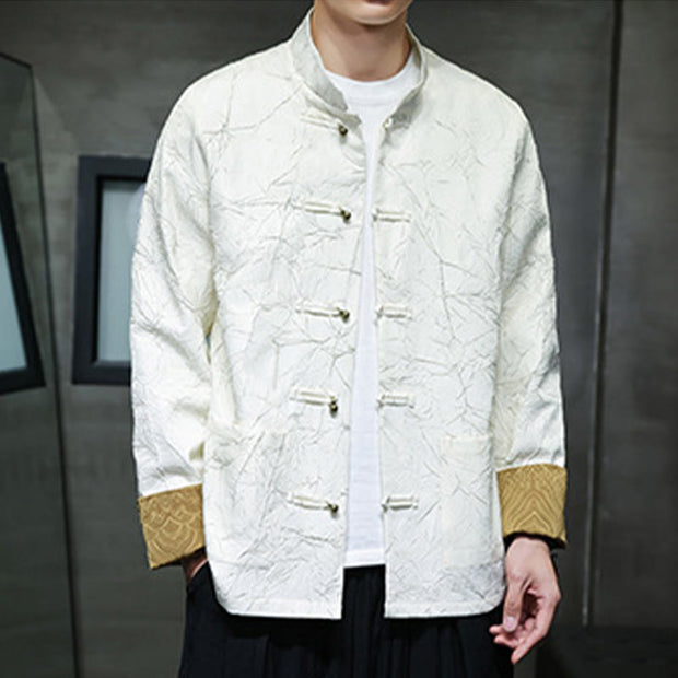 Buddha Stones Tang Suit Casual Frog-button Long Sleeve Nylon Men's Jacket Shirt Clothing (Extra 30% Off | USE CODE: FS30) - White - US/UK/AU46，EU56 (5XL) - image 8