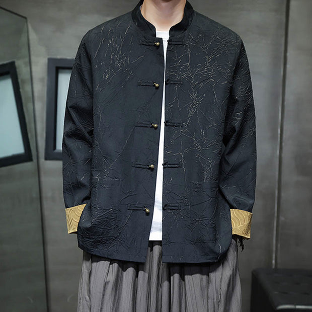 Buddha Stones Tang Suit Casual Frog-button Long Sleeve Nylon Men's Jacket Shirt Clothing (Extra 30% Off | USE CODE: FS30) - image 1