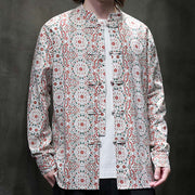 Buddha Stones Casual Frog-button Flower Cotton Men's Jacket Shirt Clothing Men's Jacket Shirt BS 19