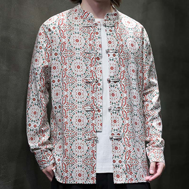 Buddha Stones Casual Frog-button Flower Cotton Men's Jacket Shirt Clothing