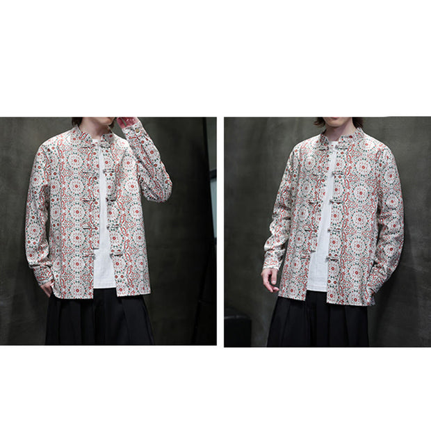 Buddha Stones Casual Frog-button Flower Cotton Men's Jacket Shirt Clothing Men's Jacket Shirt BS 21