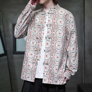 Buddha Stones Casual Frog-button Flower Cotton Men's Jacket Shirt Clothing Men's Jacket Shirt BS 11