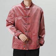 Buddha Stones Embroider Dragon Casual Frog-button Cotton Men's Jacket Shirt Clothing