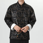 Buddha Stones Frog-Button Chinese Tang Suit Wave Shape Long Shirt Men Jacket Clothing