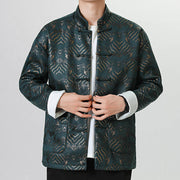 Buddha Stones Frog-Button Chinese Tang Suit Wave Shape Long Shirt Men Jacket Clothing