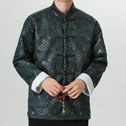 Buddha Stones Frog-Button Chinese Tang Suit Wave Shape Long Shirt Men Jacket Clothing