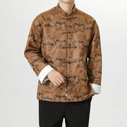 Buddha Stones Frog-Button Chinese Tang Suit Wave Shape Long Shirt Men Jacket Clothing