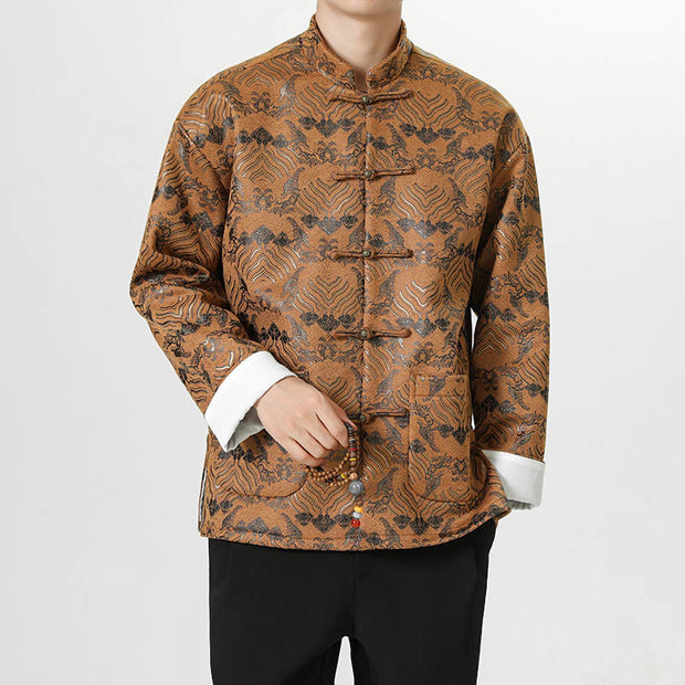 Buddha Stones Copper Frog-Button Chinese Tang Suit Wave Shape Long Shirt Men Jacket Clothing Men's Jacket Shirt BS 20