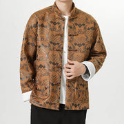 Buddha Stones Copper Frog-Button Chinese Tang Suit Wave Shape Long Shirt Men Jacket Clothing Men's Jacket Shirt BS Peru US/UK/AU46，EU56 (5XL)