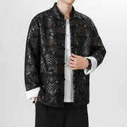 Buddha Stones Frog-Button Chinese Tang Suit Wave Shape Long Shirt Men Jacket Clothing