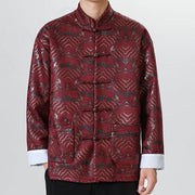 Buddha Stones Frog-Button Chinese Tang Suit Wave Shape Long Shirt Men Jacket Clothing