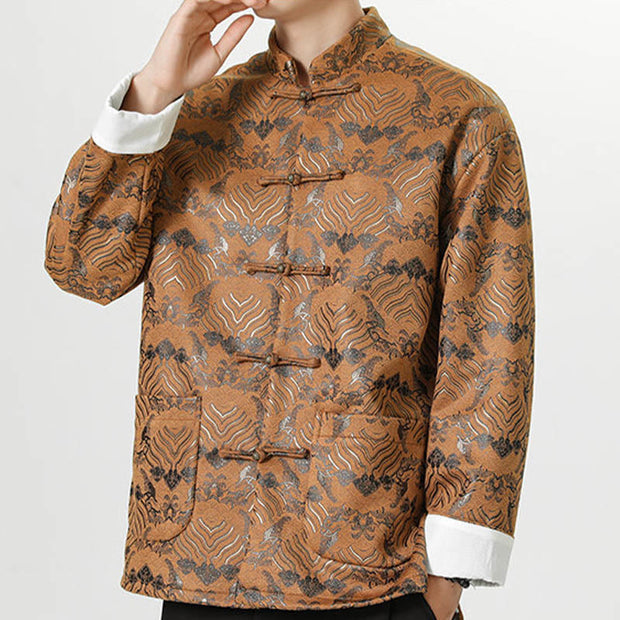 Buddha Stones Copper Frog-Button Chinese Tang Suit Wave Shape Long Shirt Men Jacket Clothing Men's Jacket Shirt BS 23