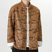 Buddha Stones Copper Frog-Button Chinese Tang Suit Wave Shape Long Shirt Men Jacket Clothing Men's Jacket Shirt BS 21