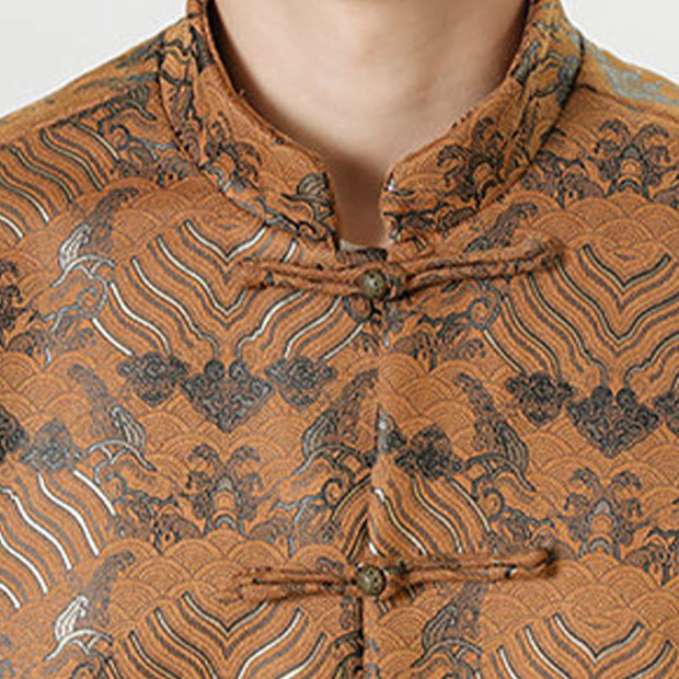 Buddha Stones Frog-Button Chinese Tang Suit Wave Shape Long Shirt Men Jacket Clothing (Extra 30% Off | USE CODE: FS30) - image 26