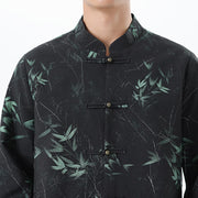 Buddha Stones Printing Bamboo Casual Frog-button Spandex Men's Jacket Shirt Clothing Men's Jacket Shirt BS 9