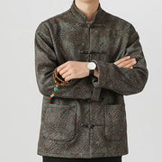 Buddha Stones Casual Suede Python Pattern Frog-button Cotton Men's Jacket Shirt Clothing Men's Jacket Shirt BS 16