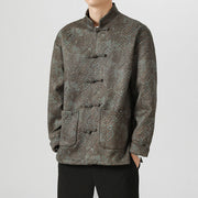 Buddha Stones Casual Suede Python Pattern Frog-button Cotton Men's Jacket Shirt Clothing Men's Jacket Shirt BS 17