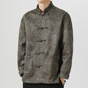 Buddha Stones Casual Suede Python Pattern Frog-button Cotton Men's Jacket Shirt Clothing Men's Jacket Shirt BS 18