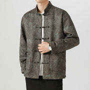 Buddha Stones Casual Suede Python Pattern Frog-button Cotton Men's Jacket Shirt Clothing Men's Jacket Shirt BS 14