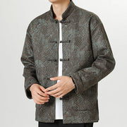 Buddha Stones Casual Suede Python Pattern Frog-button Cotton Men's Jacket Shirt Clothing Men's Jacket Shirt BS 13