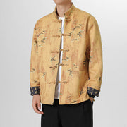 Buddha Stones Frog-Button Chinese Tang Suit Stand Collar Lanting Xu Character Long Shirt Men Jacket Clothing Men's Jacket Shirt BS Goldenrod US/UK/AU46，EU56 (5XL)