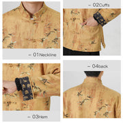 Buddha Stones Frog-Button Chinese Tang Suit Stand Collar Lanting Xu Character Long Shirt Men Jacket Clothing