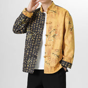 Buddha Stones Frog-Button Chinese Tang Suit Stand Collar Lanting Xu Character Long Shirt Men Jacket Clothing Men's Jacket Shirt BS 6