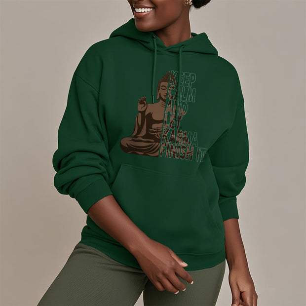 Buddha Stones Keep Calm And Let Karma Finish It Buddha Polyester Hoodie