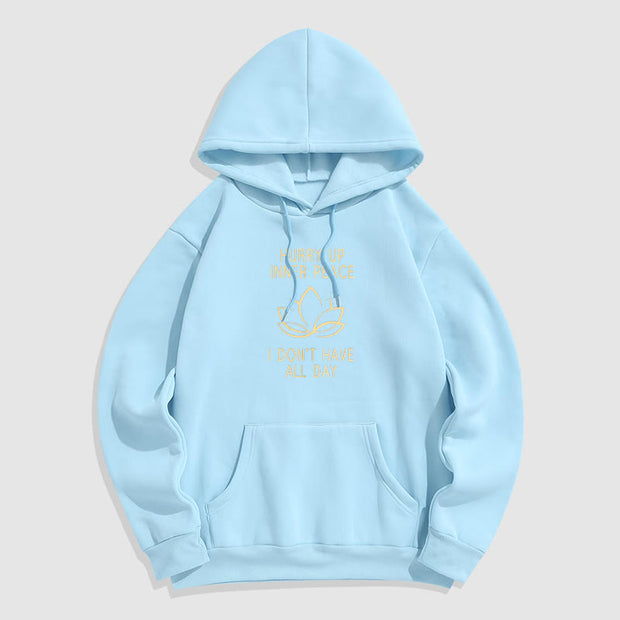 Buddha Stones Hurry Up Inner Peace I Don't Have All Day Lotus Polyester Fleece Lined Hoodie Hoodie BS LightCyan Lotus XXL