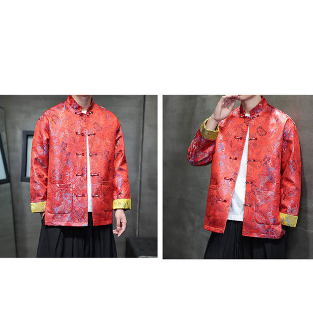 Buddha Stones Frog-Button Chinese Tang Suit Stand Collar Long Shirt Men Jacket Clothing Men's Jacket Shirt BS 30