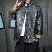 Buddha Stones Frog-Button Chinese Tang Suit Stand Collar Long Shirt Men Jacket Clothing