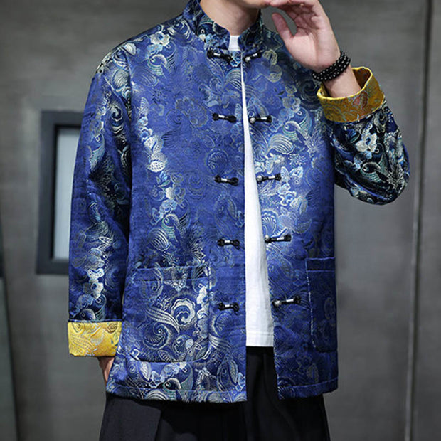 Buddha Stones Frog-Button Chinese Tang Suit Stand Collar Long Shirt Men Jacket Clothing