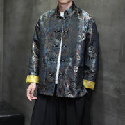 Buddha Stones Frog-Button Chinese Tang Suit Stand Collar Long Shirt Men Jacket Clothing