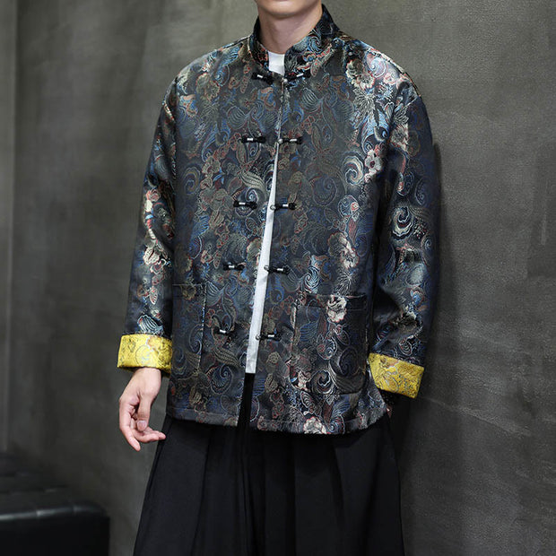 Buddha Stones Frog-Button Chinese Tang Suit Stand Collar Long Shirt Men Jacket Clothing Men's Jacket Shirt BS 5