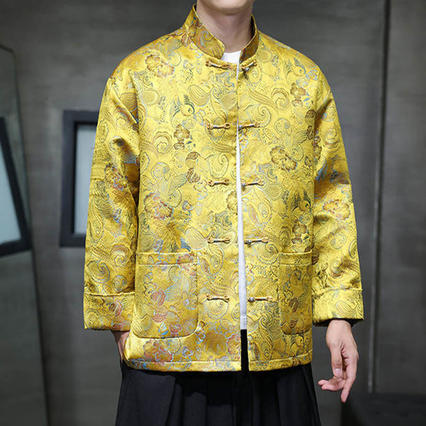 Buddha Stones Frog-Button Chinese Tang Suit Stand Collar Long Shirt Men Jacket Clothing