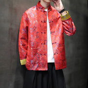 Buddha Stones Frog-Button Chinese Tang Suit Stand Collar Long Shirt Men Jacket Clothing