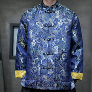 Buddha Stones Frog-Button Chinese Tang Suit Stand Collar Long Shirt Men Jacket Clothing