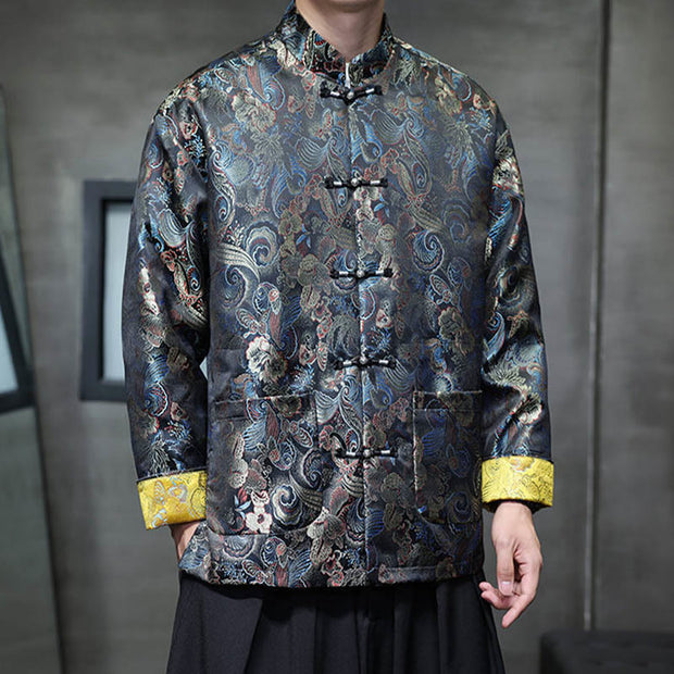 Buddha Stones Frog-Button Chinese Tang Suit Stand Collar Long Shirt Men Jacket Clothing Men's Jacket Shirt BS 6