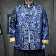 Buddha Stones Frog-Button Chinese Tang Suit Stand Collar Long Shirt Men Jacket Clothing