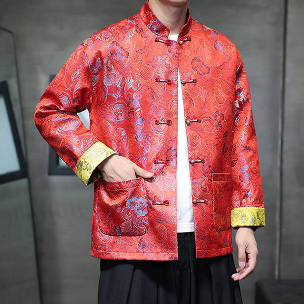 Buddha Stones Frog-Button Chinese Tang Suit Stand Collar Long Shirt Men Jacket Clothing Men's Jacket Shirt BS 11