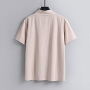 Buddha Stones Loose Men's T-Shirt Solid Color Top Short Sleeve V Collar Breathable Linen Shirt