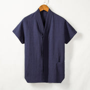 Buddha Stones Men's Short Sleeve Shirt With Pocket V Neck Cardigan Comfort Cotton Linen Shirt