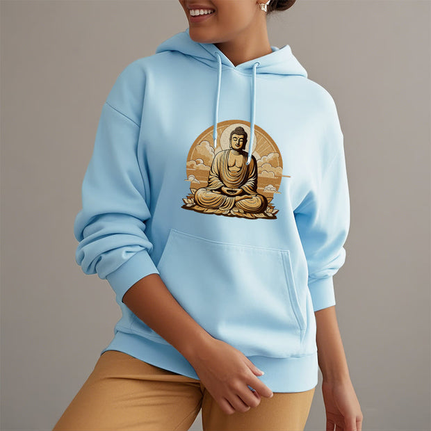 Buddha Stones Sun Auspicious Clouds Buddha Fleece Lined Polyester Hoodie